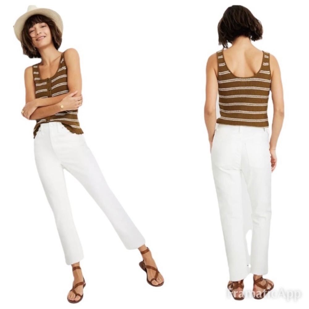Madewell The High Rise Crop Boyjean Size 26 Tile White Raw Hem Straight Leg